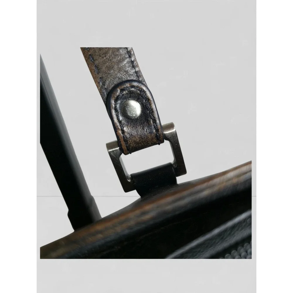 Gianni Conti Black Leather Tote Bag Shoulder Bag Top‎ Zip Buckle Detail